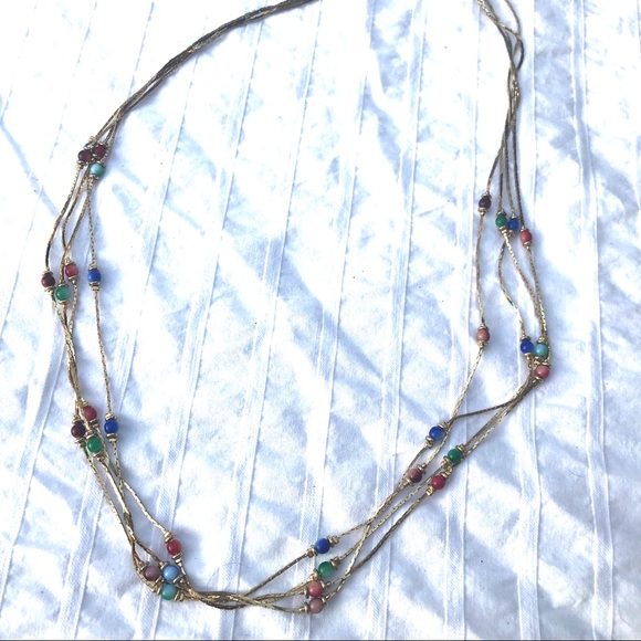 🌻 4 strand gold necklace with multicolor beads, marked - Picture 3 of 5